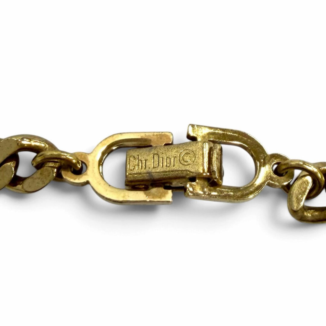 美品★Christian Dior クリスチャンディオール ヴィンテージ CDロゴ ラインストーン 喜平チェーン チョーカー ネックレス ゴールド