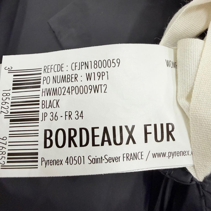 美品☆Pyrenex ピレネックス BORDEAUX ラクーンファー・フード付 ZIP UP ダウンコート ダウンジャケット ブラック 36 正規品 レディース