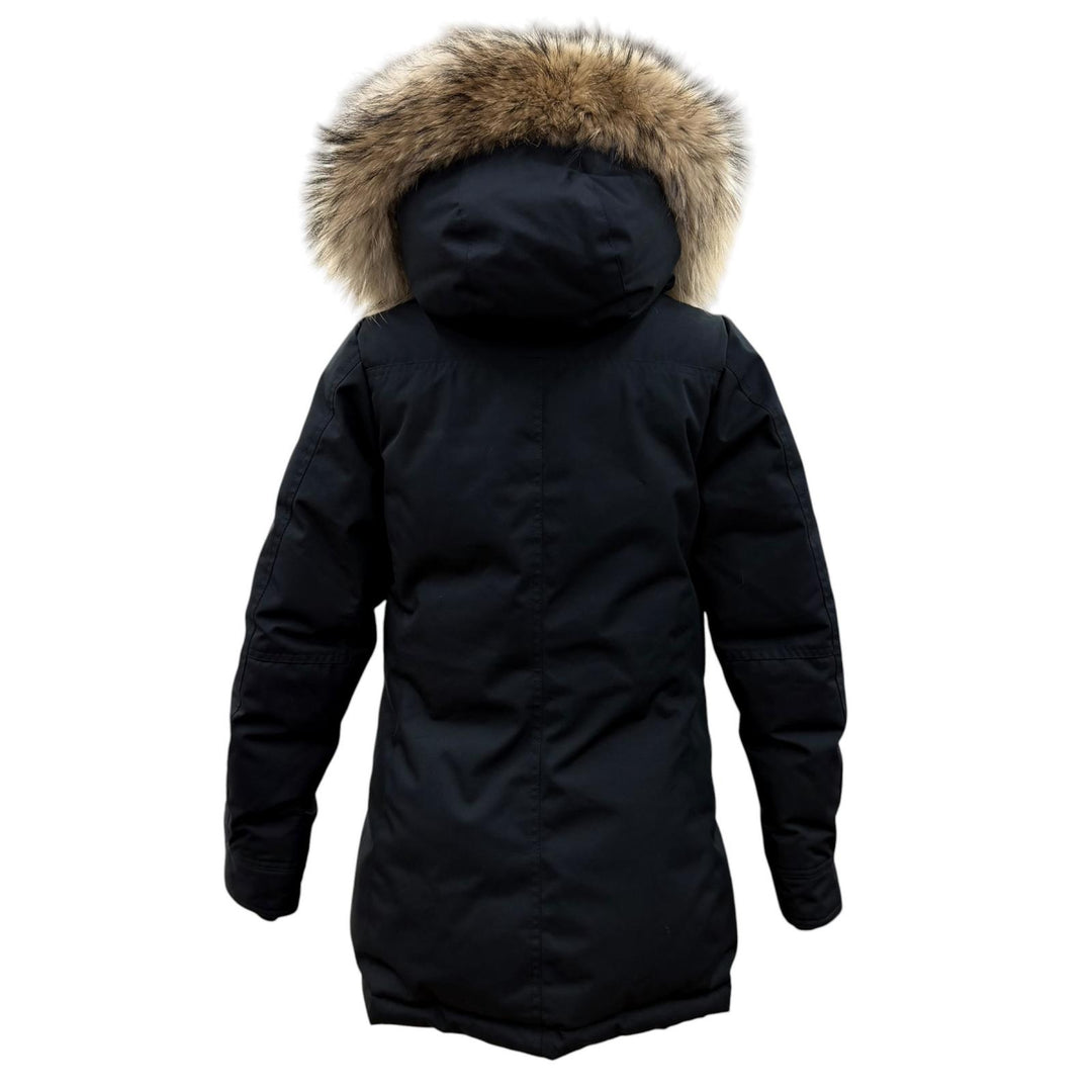 美品☆Pyrenex ピレネックス BORDEAUX ラクーンファー・フード付 ZIP UP ダウンコート ダウンジャケット ブラック 36 正規品 レディース