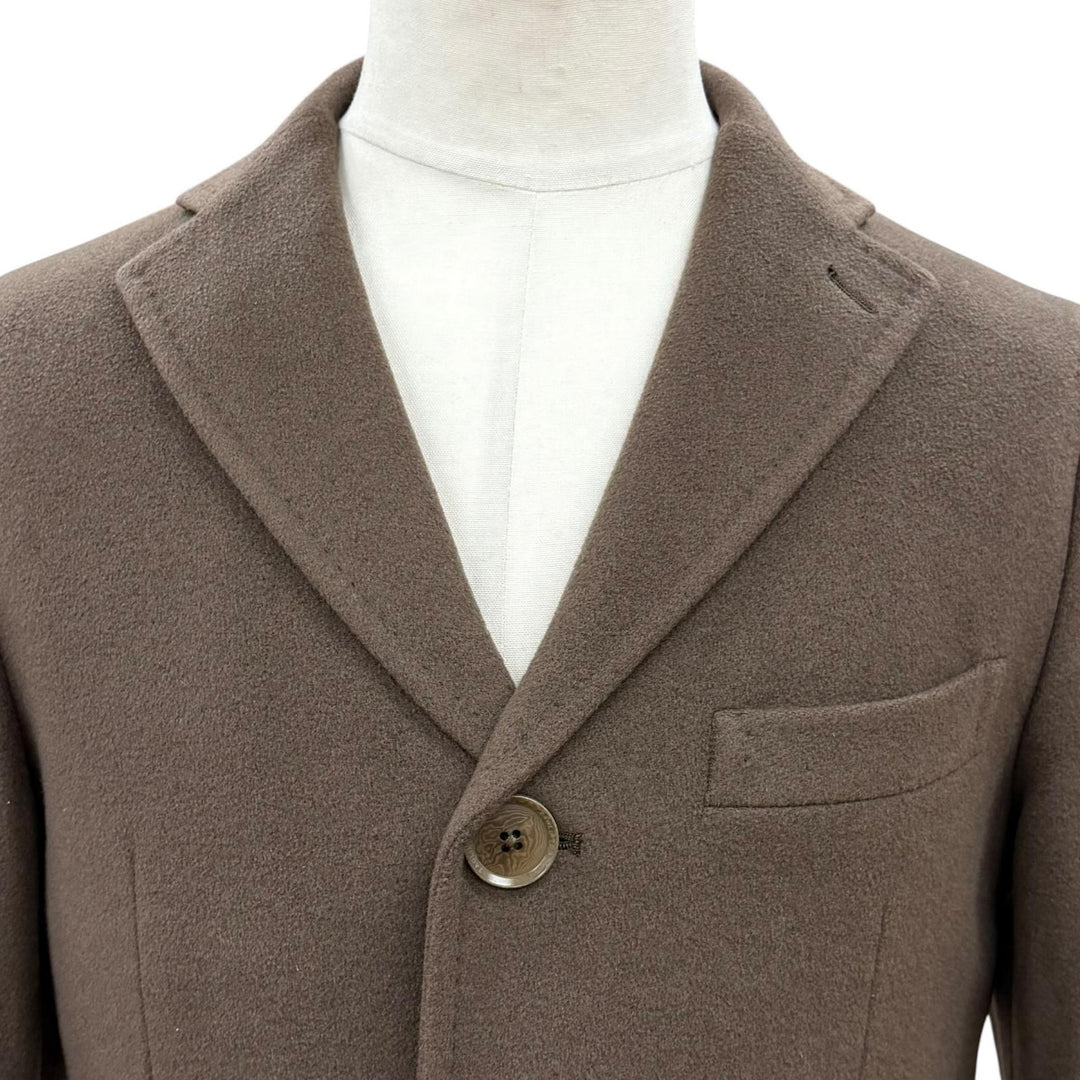 極美品▼TAGLIATORE タリアトーレ カシミヤ100% ロゴ入りボタン シングル チェスターコート ブラウン 44 イタリア製 正規品 メンズ