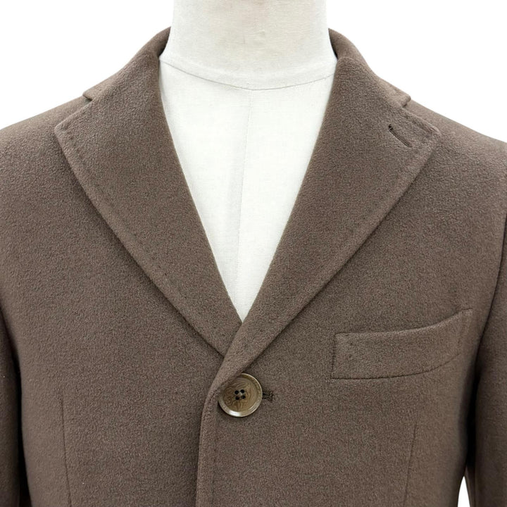 極美品▼TAGLIATORE タリアトーレ カシミヤ100% ロゴ入りボタン シングル チェスターコート ブラウン 44 イタリア製 正規品 メンズ