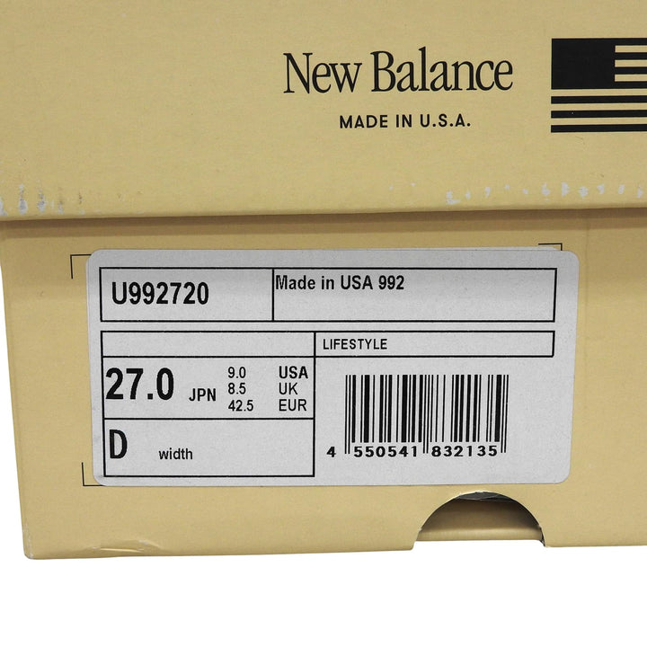未使用品▲NEW BALANCE ニューバランス U992720 992 オリビン Nロゴ スニーカー グレー ベージュ 27cm USA製 メンズ 箱付き