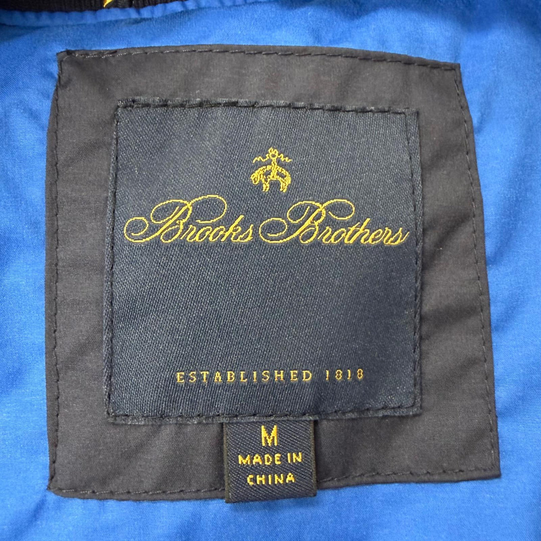 極美品□Brooks Brothers ブルックスブラザーズ バックロゴ刺繍 ダブルジップ 2WAY ダウンベスト ダウンジャケット ネイビー M 正規品