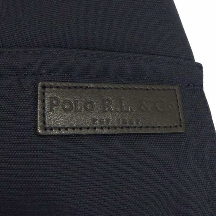 極美品□POLO RALPH LAUREN ポロ ラルフローレン 一部レザー使用 ファーフーデッド ダウンコート ダウンジャケット ネイビー M 正規品