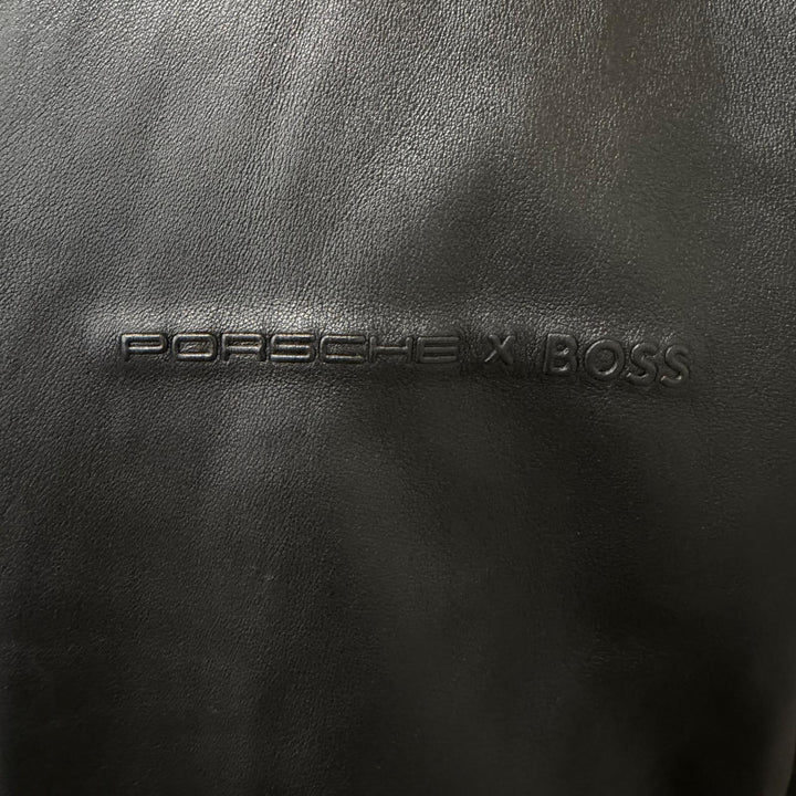 極美品□BOSS PORSCHE ボス ポルシェ Neat Ps スタンドカラー ダブルジップ ライダース ラムレザージャケット ブラック 50 正規品 メンズ