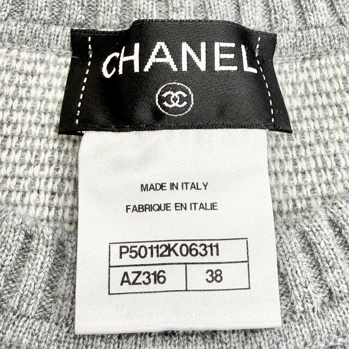 極美品△CHANEL シャネル P50112 カシミヤ100％ ライオン クルーネック 長袖 ニット セーター グレー 38 イタリア製 正規品 レディース