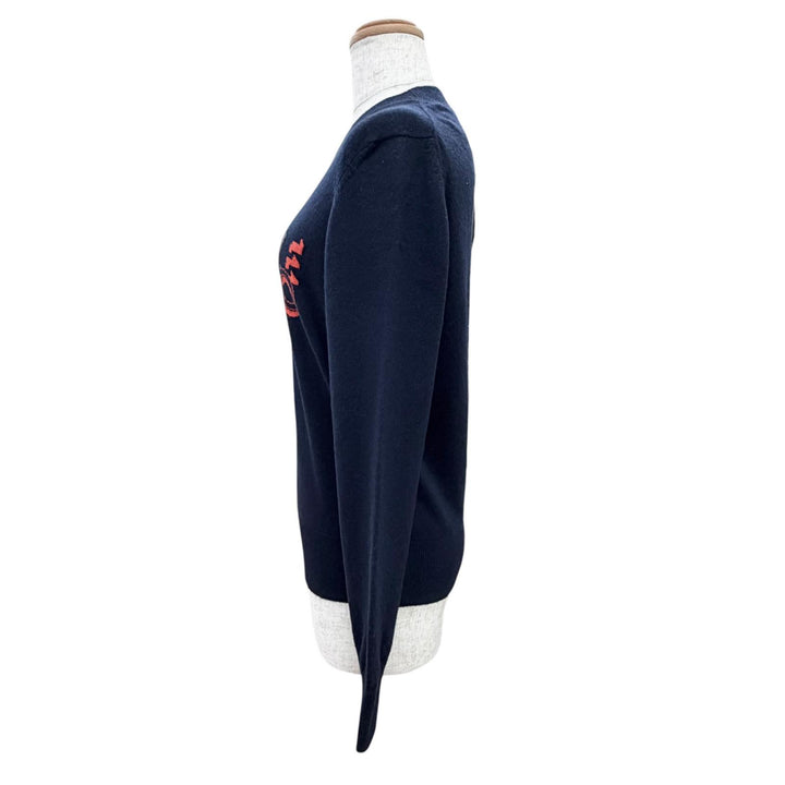 美品△CHANEL シャネル P57330 GABRELLE COCO カシミヤ100％ ココマーク 長袖 ニット セーター ネイビー マルチカラー 36 英国製 正規品