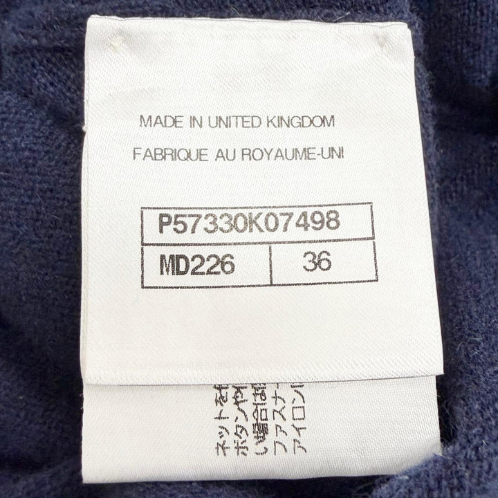 美品△CHANEL シャネル P57330 GABRELLE COCO カシミヤ100％ ココマーク 長袖 ニット セーター ネイビー マルチカラー 36 英国製 正規品