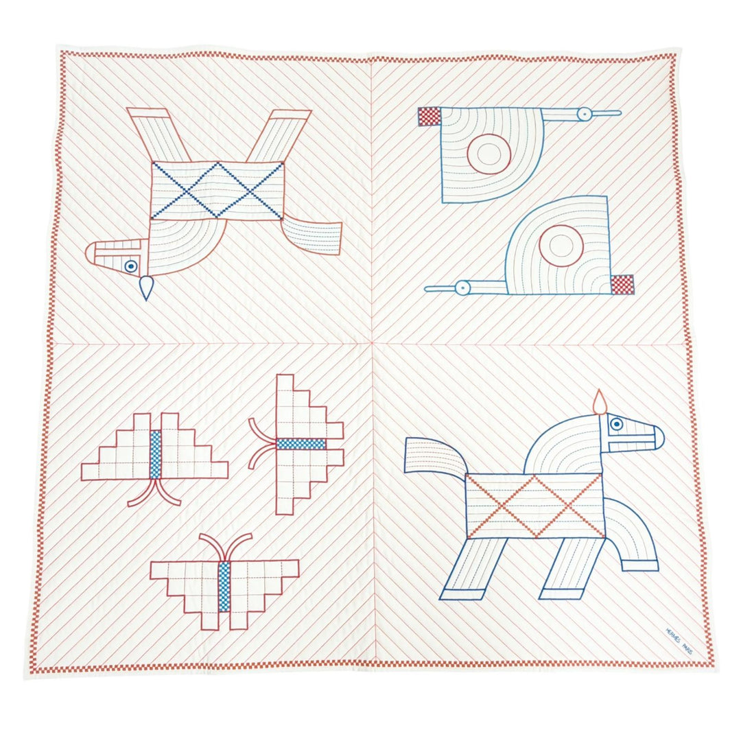 極美品△HERMES エルメス キルティングカバー アニモー ナッテ ウール カシミヤ エクリュ ブランケット 120×120cm ドイツ製 定価447700円