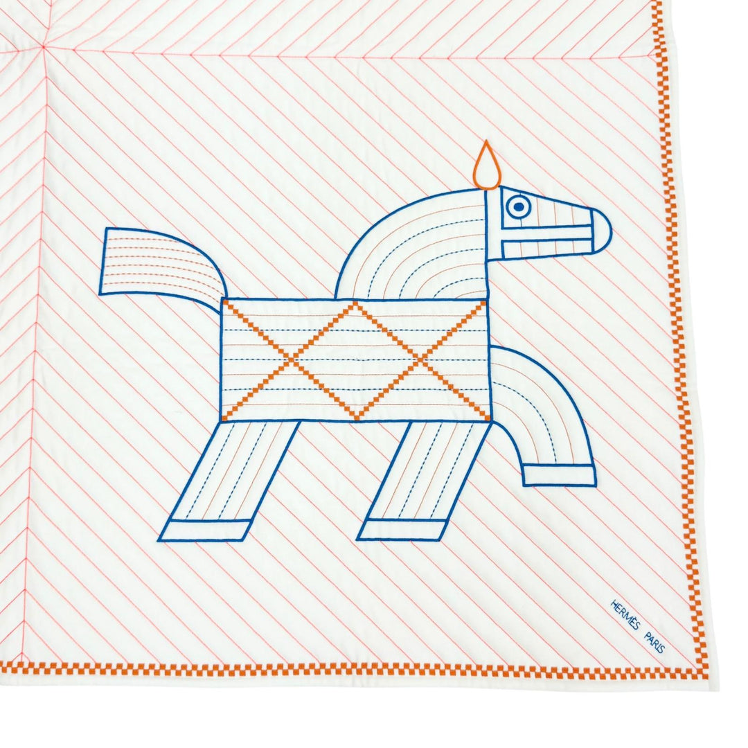 極美品△HERMES エルメス キルティングカバー アニモー ナッテ ウール カシミヤ エクリュ ブランケット 120×120cm ドイツ製 定価447700円