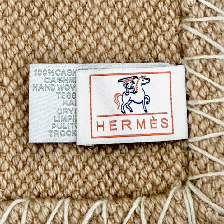 美品△HERMES エルメス H104022M プレード 手織り ダイ カブリオル カシミヤ ビスキュイ Hロゴ ブランケット 140×100cm 定価467500円