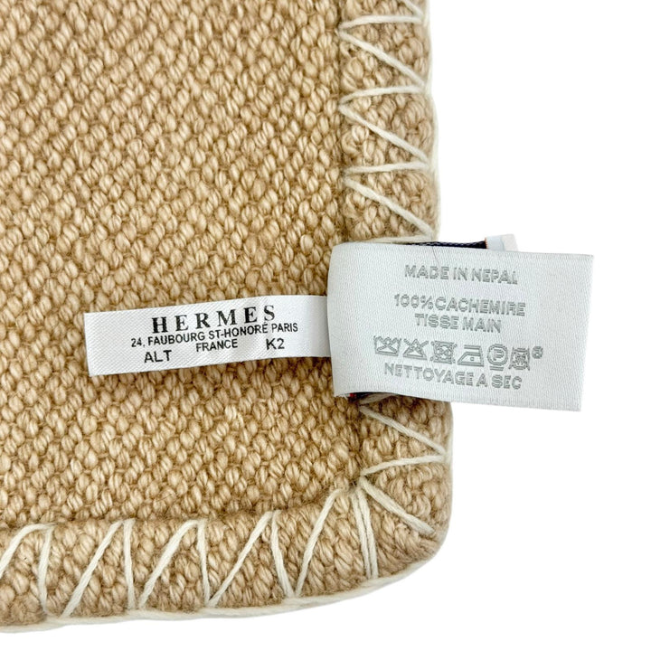 美品△HERMES エルメス H104022M プレード 手織り ダイ カブリオル カシミヤ ビスキュイ Hロゴ ブランケット 140×100cm 定価467500円