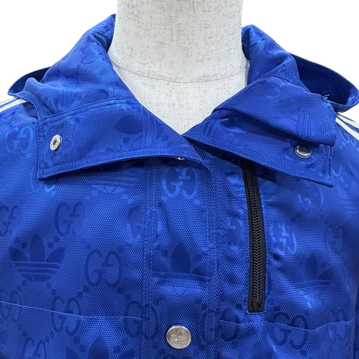 極美品◇GUCCI adidas グッチ アディダス 702298 GG柄 トレフォイル サイドライン ナイロンジャケット 青 38 イタリア製 正規品 メンズ
