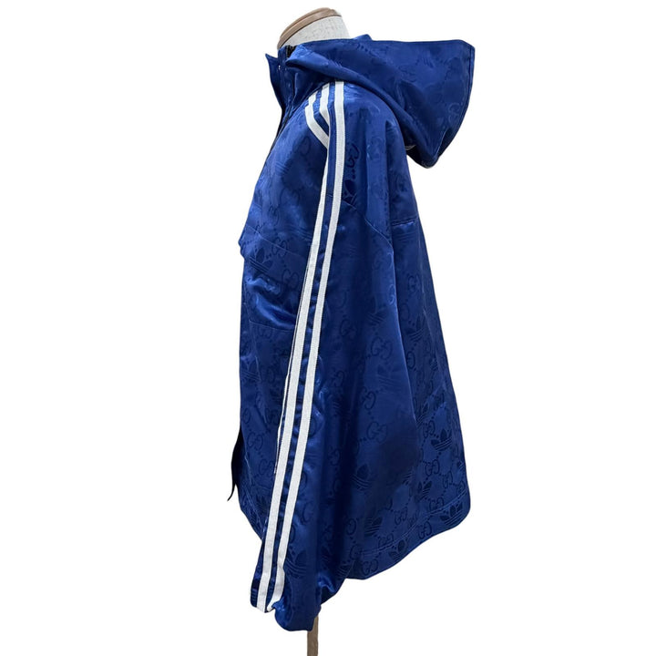 極美品◇GUCCI adidas グッチ アディダス 702298 GG柄 トレフォイル サイドライン ナイロンジャケット 青 38 イタリア製 正規品 メンズ