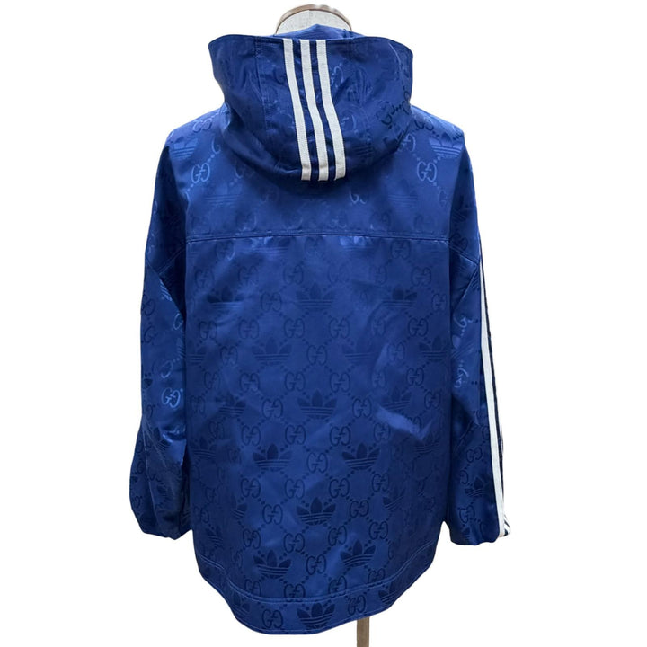 極美品◇GUCCI adidas グッチ アディダス 702298 GG柄 トレフォイル サイドライン ナイロンジャケット 青 38 イタリア製 正規品 メンズ