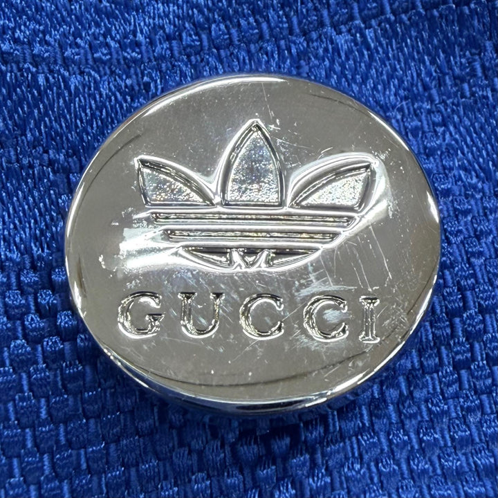 極美品◇GUCCI adidas グッチ アディダス 702298 GG柄 トレフォイル サイドライン ナイロンジャケット 青 38 イタリア製 正規品 メンズ