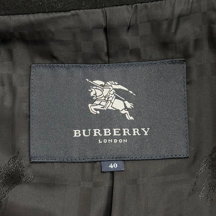 極美品△BURBERRY LONDON バーバリーロンドン カシミヤ100% 裏地チェック柄 ロゴボタン ロング ステンカラーコート ブラック 40 正規品