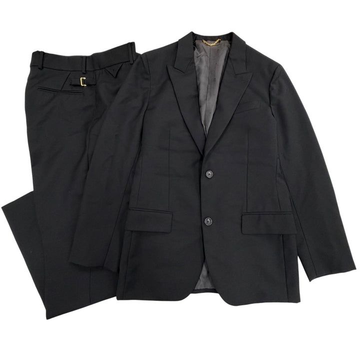 美品▼LOUIS VUITTON ルイヴィトン TAILOR MADE ウール モヘア ロゴ入ボタン シングルスーツ セットアップ ブラック 46 S-XS相当 正規品