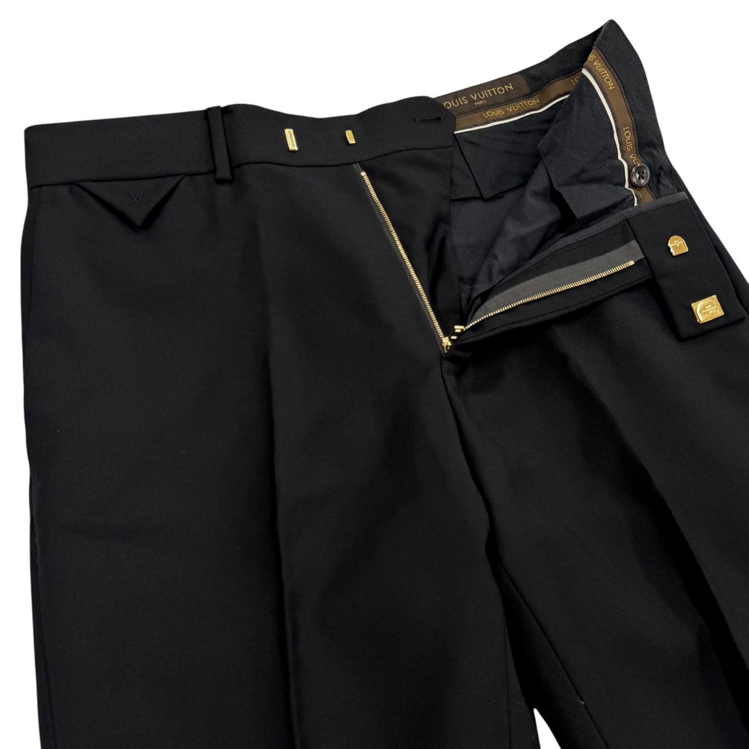 美品▼LOUIS VUITTON ルイヴィトン TAILOR MADE ウール モヘア ロゴ入ボタン シングルスーツ セットアップ ブラック 46 S-XS相当 正規品
