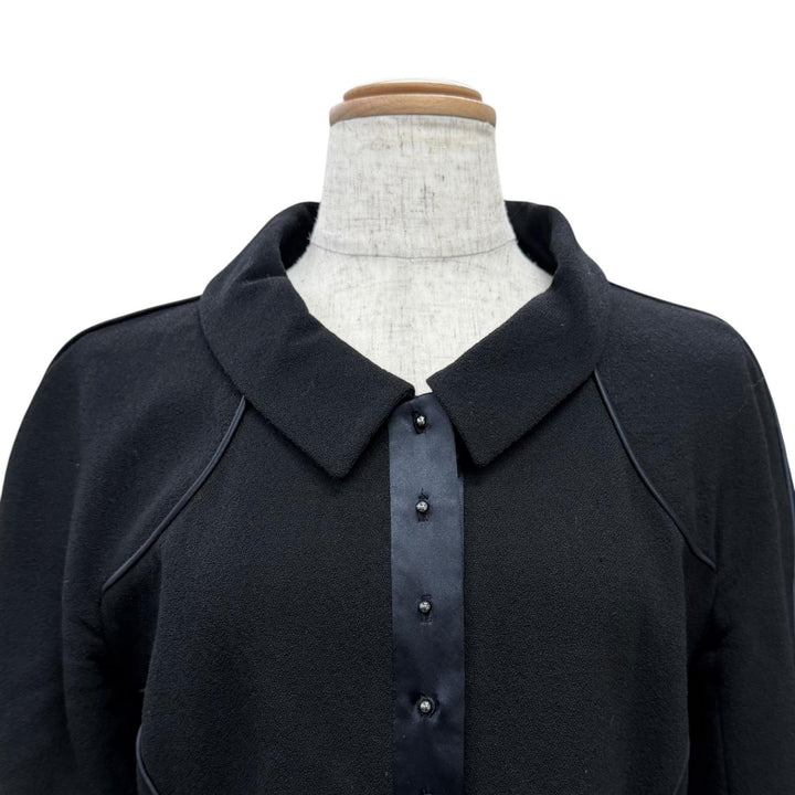 美品△CHANEL シャネル ヴィンテージ 02A P19727 ウール100％ シルク使い ココマーク サテンパイピング ジャケット ブラック ネイビー 40