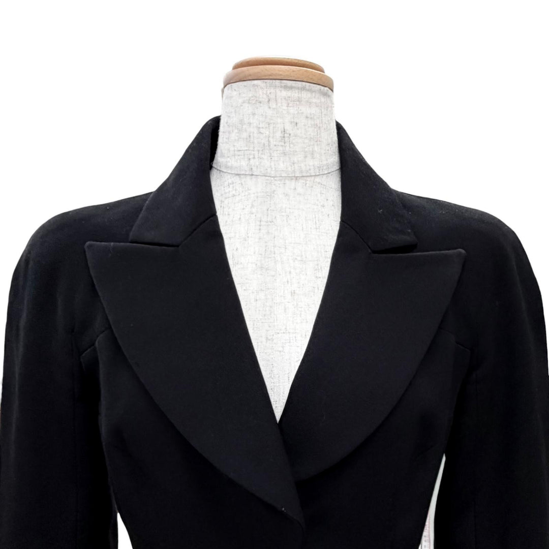 良品△CHANEL シャネル ヴィンテージ 02A P19771 ウール100％ ココマーク タックボタン ピークドラペル ジャケット ブラック 34 仏製