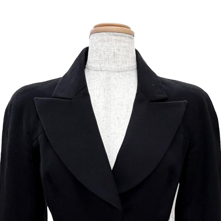 良品△CHANEL シャネル ヴィンテージ 02A P19771 ウール100％ ココマーク タックボタン ピークドラペル ジャケット ブラック 34 仏製
