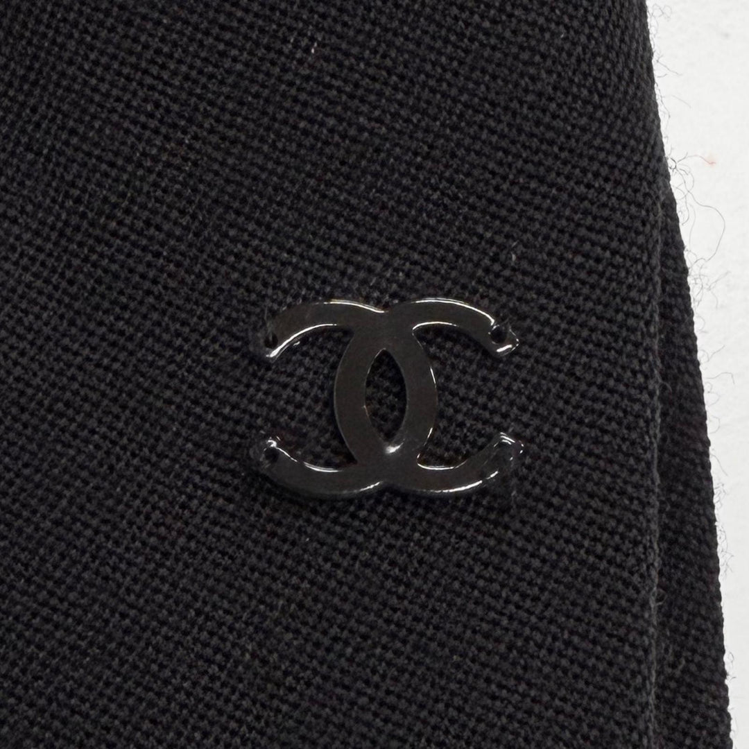 良品△CHANEL シャネル ヴィンテージ 02A P19771 ウール100％ ココマーク タックボタン ピークドラペル ジャケット ブラック 34 仏製