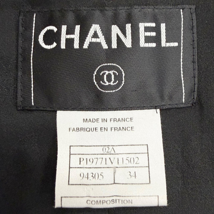 良品△CHANEL シャネル ヴィンテージ 02A P19771 ウール100％ ココマーク タックボタン ピークドラペル ジャケット ブラック 34 仏製