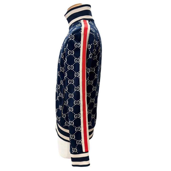 極美品▼GUCCI グッチ 496919 コットン100% GGジャカード ZIPUP ブルゾン トラックジャケット ネイビー S イタリア製 正規品 メンズ