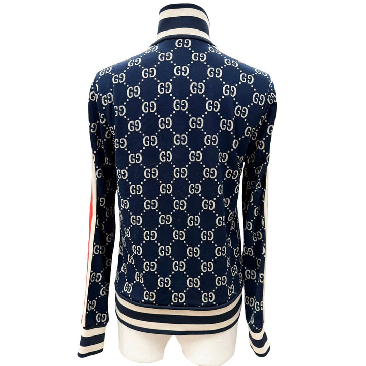 極美品▼GUCCI グッチ 496919 コットン100% GGジャカード ZIPUP ブルゾン トラックジャケット ネイビー S イタリア製 正規品 メンズ