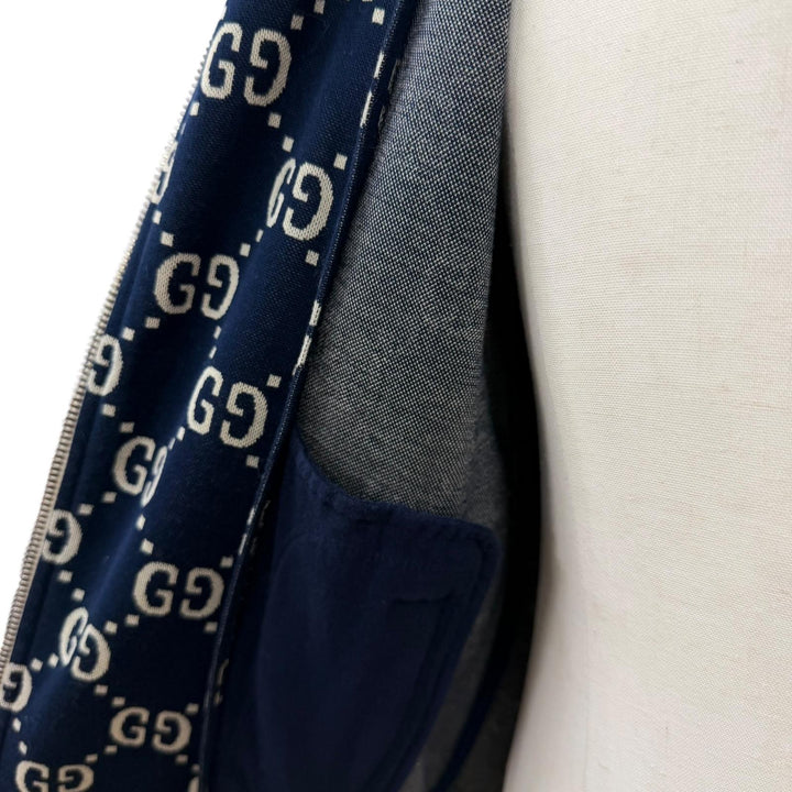 極美品▼GUCCI グッチ 496919 コットン100% GGジャカード ZIPUP ブルゾン トラックジャケット ネイビー S イタリア製 正規品 メンズ