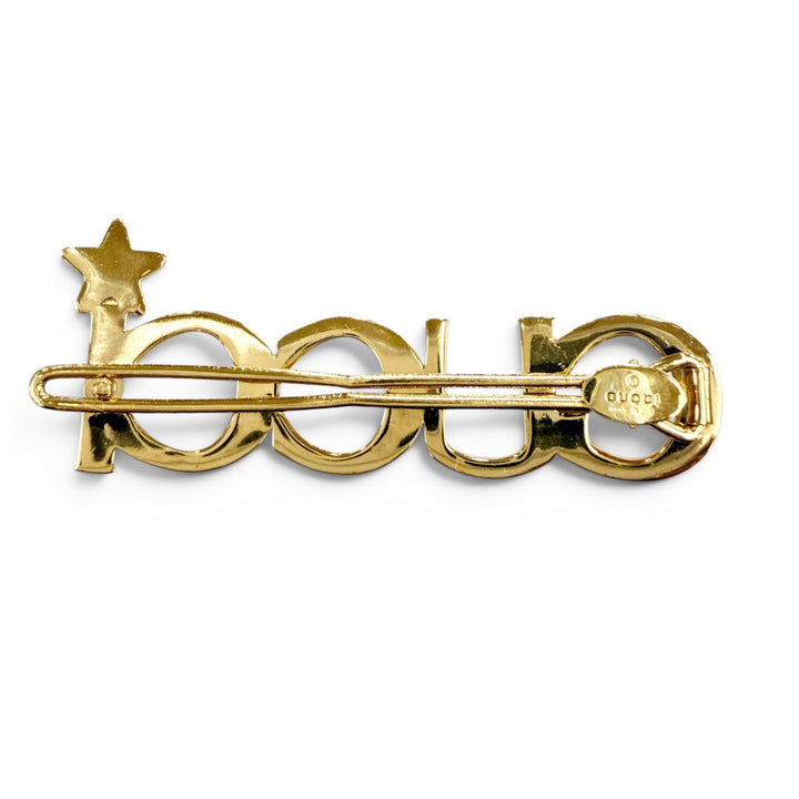 美品☆GUCCI グッチ 729104 ロゴデザイン ラインストーン ヘアアクセサリー ヘアクリップ ゴールド シルバー イタリア製 保存袋付き