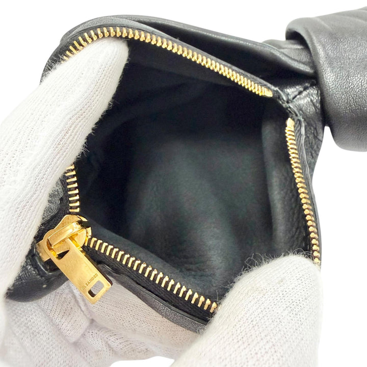 美品△JIL SANDER ジルサンダー RABBIT ラビット ポーチ ミディアム ラムレザー ウサギ ブラック ゴールド金具 イタリア製 定価94600円