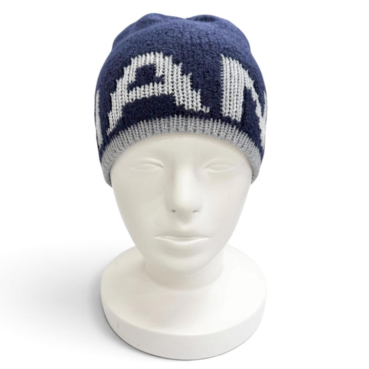 美品△CHANEL シャネル 21B カシミヤ ウール ロゴデザイン ニット帽 ビーニー ニットキャップ ダークネイビー グレー イギリス製 正規品