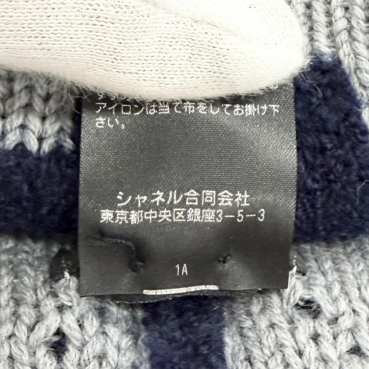 美品△CHANEL シャネル 21B カシミヤ ウール ロゴデザイン ニット帽 ビーニー ニットキャップ ダークネイビー グレー イギリス製 正規品