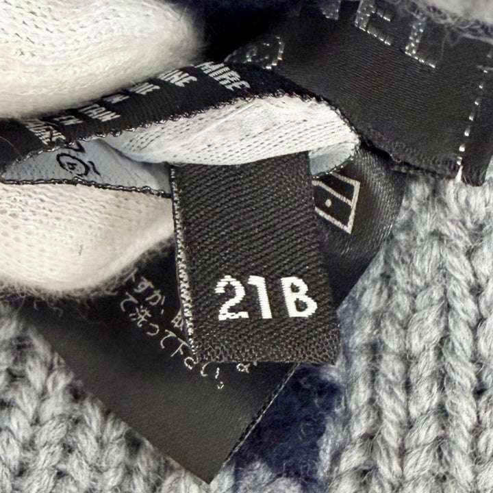 美品△CHANEL シャネル 21B カシミヤ ウール ロゴデザイン ニット帽 ビーニー ニットキャップ ダークネイビー グレー イギリス製 正規品