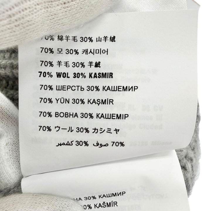 極美品△MIUMIU ミュウミュウ 23AW 5HC324 ウール カシミヤ ロゴ ボンボン ニット帽 ニットキャップ グレー S 伊製 正規品 レディース