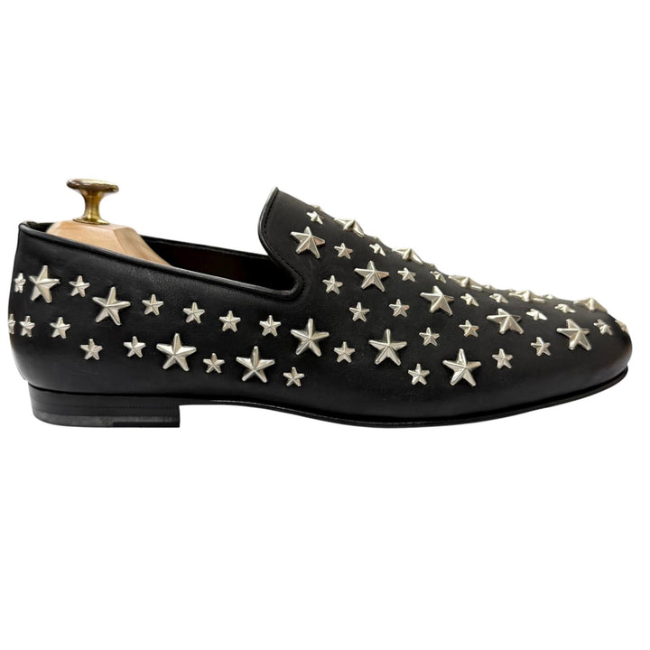 未使用品□JIMMY CHOO ジミーチュウ SLOANE レザー スタースタッズ モカシン フラットシューズ ローファー ブラック 41 イタリア製