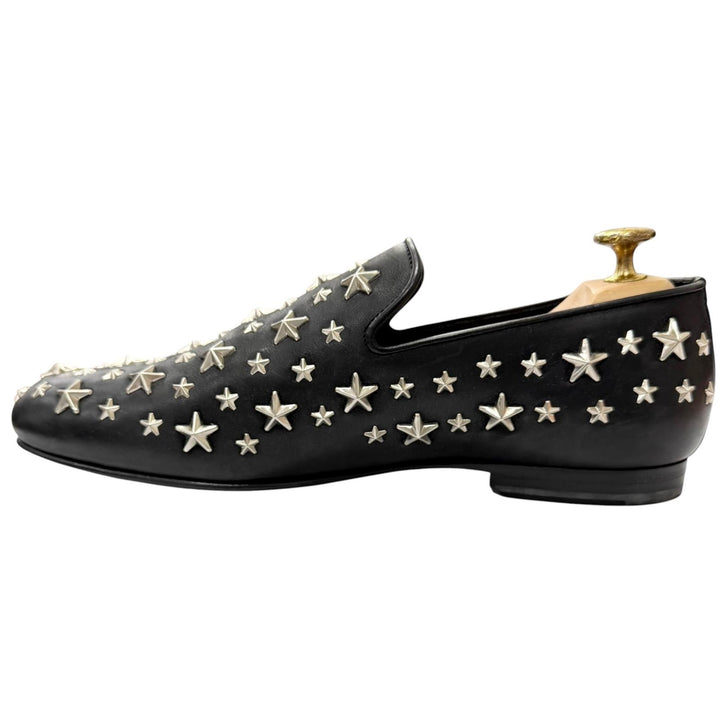 未使用品□JIMMY CHOO ジミーチュウ SLOANE レザー スタースタッズ モカシン フラットシューズ ローファー ブラック 41 イタリア製