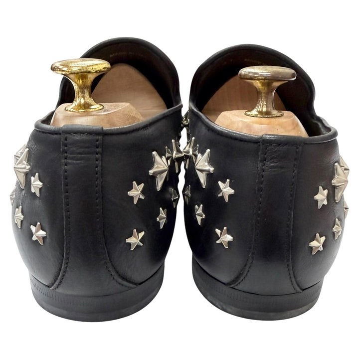 未使用品□JIMMY CHOO ジミーチュウ SLOANE レザー スタースタッズ モカシン フラットシューズ ローファー ブラック 41 イタリア製