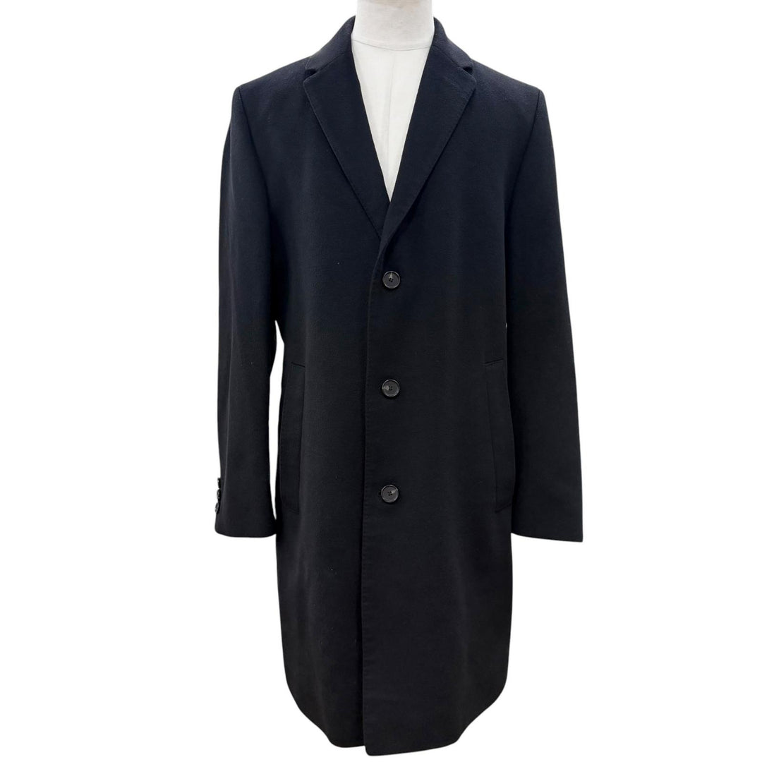 極美品▼HUGO BOSS ヒューゴボス ウール カシミヤ COLOMBO生地使用 ロゴ入りボタン シングル チェスターコート ブラック 52 メンズ