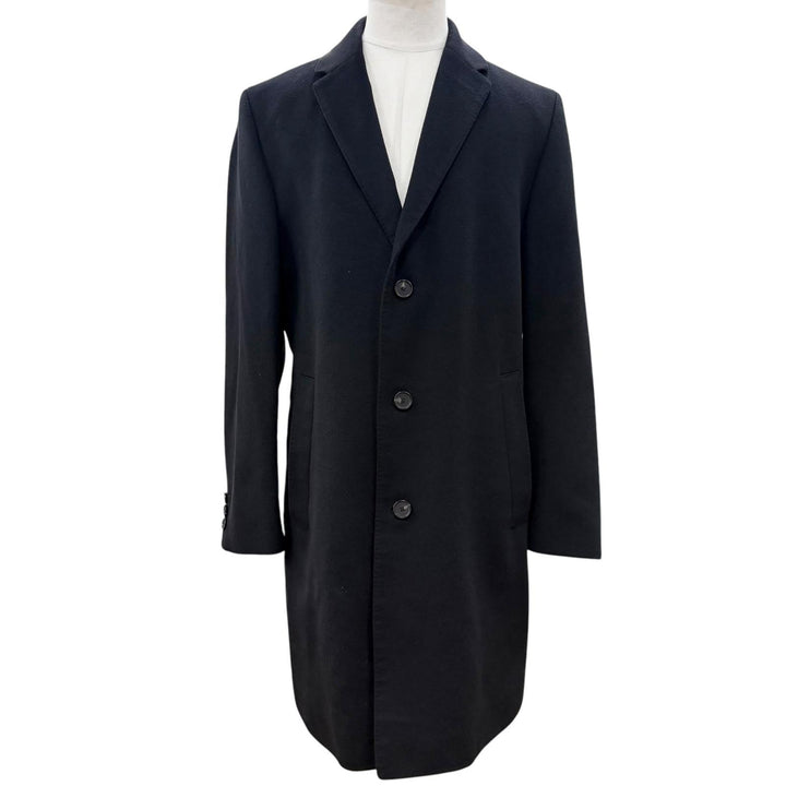 極美品▼HUGO BOSS ヒューゴボス ウール カシミヤ COLOMBO生地使用 ロゴ入りボタン シングル チェスターコート ブラック 52 メンズ