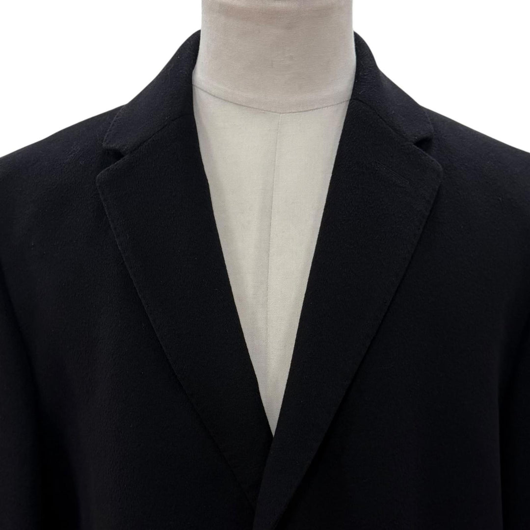 極美品▼HUGO BOSS ヒューゴボス ウール カシミヤ COLOMBO生地使用 ロゴ入りボタン シングル チェスターコート ブラック 52 メンズ