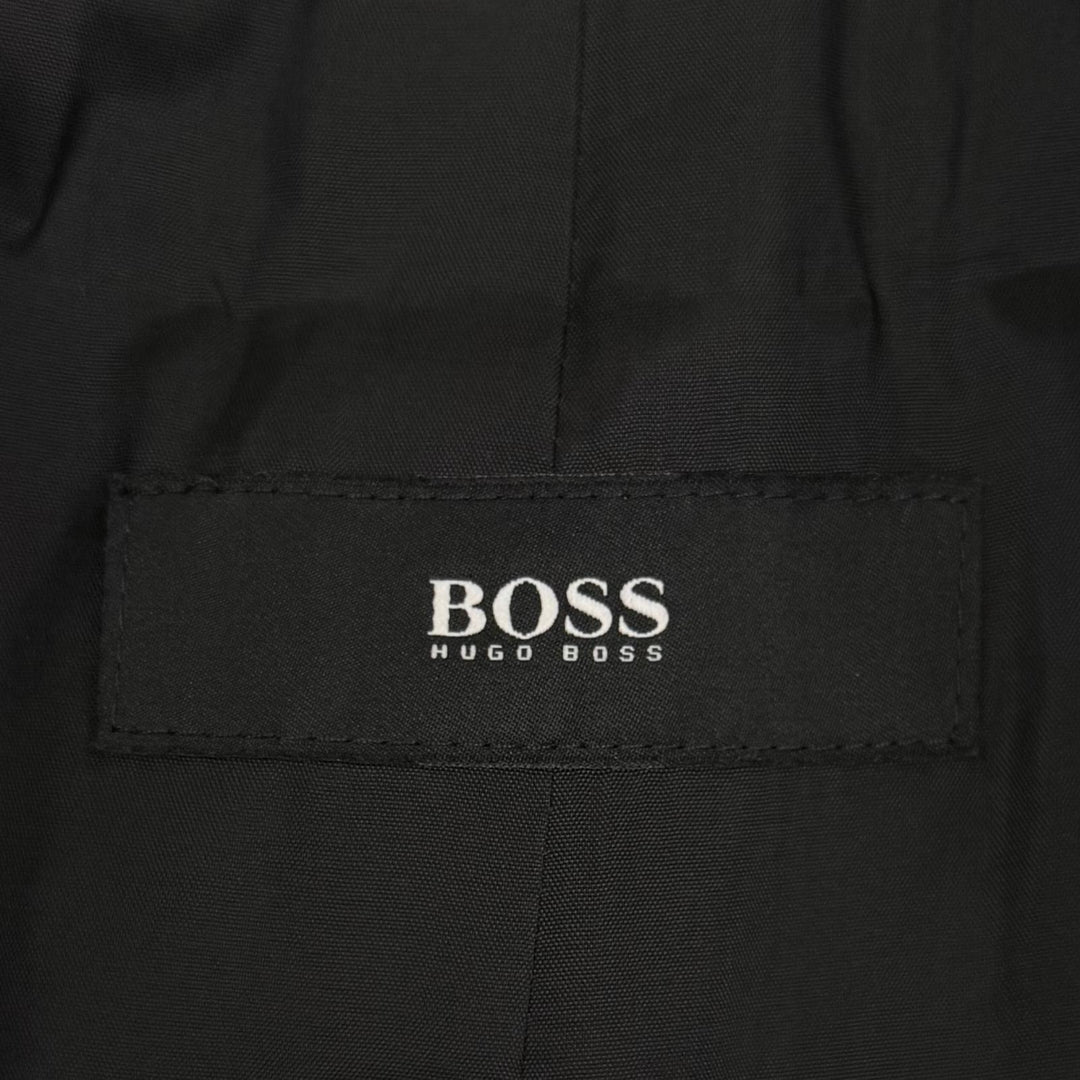 極美品▼HUGO BOSS ヒューゴボス ウール カシミヤ COLOMBO生地使用 ロゴ入りボタン シングル チェスターコート ブラック 52 メンズ