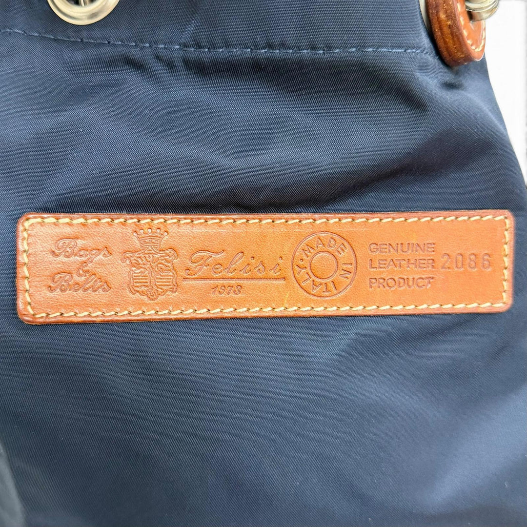 美品△Felisi フェリージ ナイロン レザー 鍵2本 カデナ ロゴレザーパッチ ボンサック ワン ショルダーバッグ ネイビー ブラウン メンズ