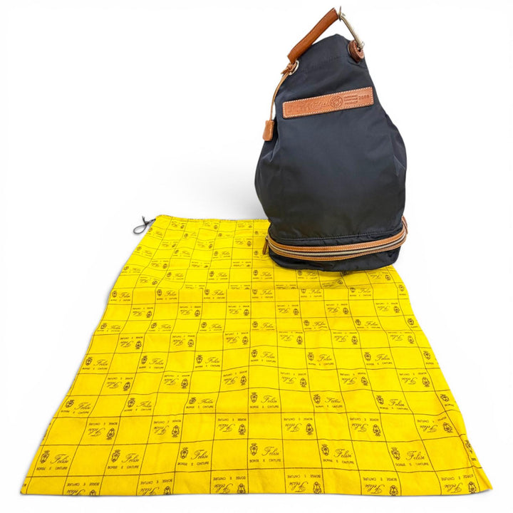 美品△Felisi フェリージ ナイロン レザー 鍵2本 カデナ ロゴレザーパッチ ボンサック ワン ショルダーバッグ ネイビー ブラウン メンズ