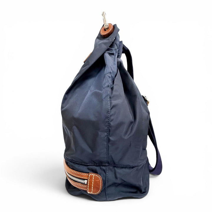 美品△Felisi フェリージ ナイロン レザー 鍵2本 カデナ ロゴレザーパッチ ボンサック ワン ショルダーバッグ ネイビー ブラウン メンズ