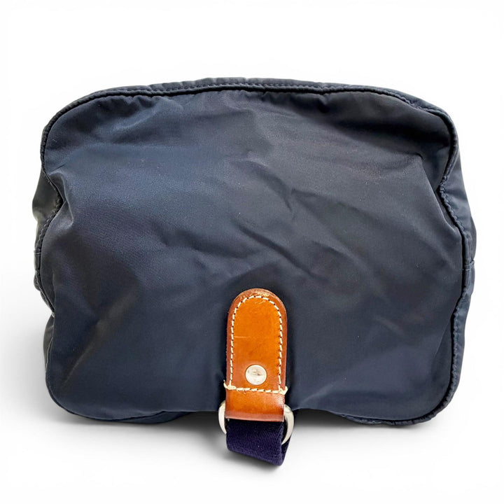 美品△Felisi フェリージ ナイロン レザー 鍵2本 カデナ ロゴレザーパッチ ボンサック ワン ショルダーバッグ ネイビー ブラウン メンズ