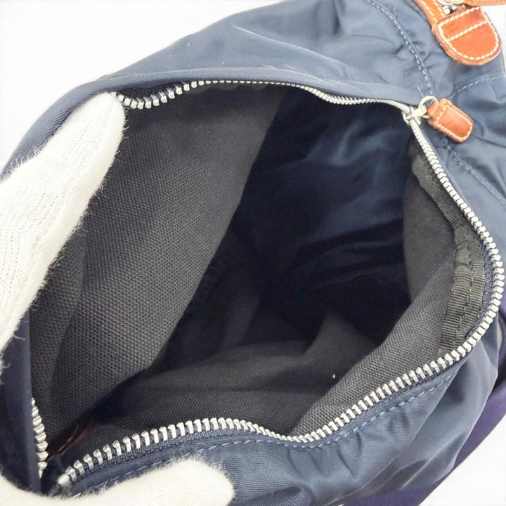 美品△Felisi フェリージ ナイロン レザー 鍵2本 カデナ ロゴレザーパッチ ボンサック ワン ショルダーバッグ ネイビー ブラウン メンズ