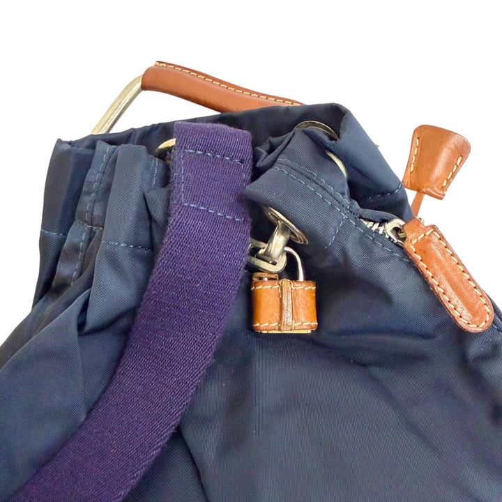 美品△Felisi フェリージ ナイロン レザー 鍵2本 カデナ ロゴレザーパッチ ボンサック ワン ショルダーバッグ ネイビー ブラウン メンズ